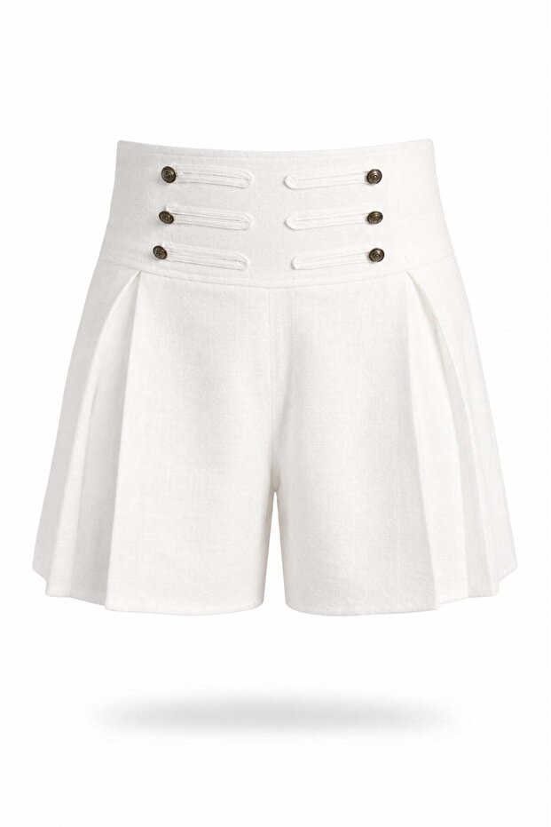 Ecru Decorated Buttoned Shorts 261013