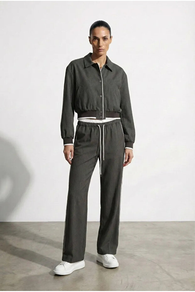 Brown Women's Trousers with Contrast Detail Pnt01726