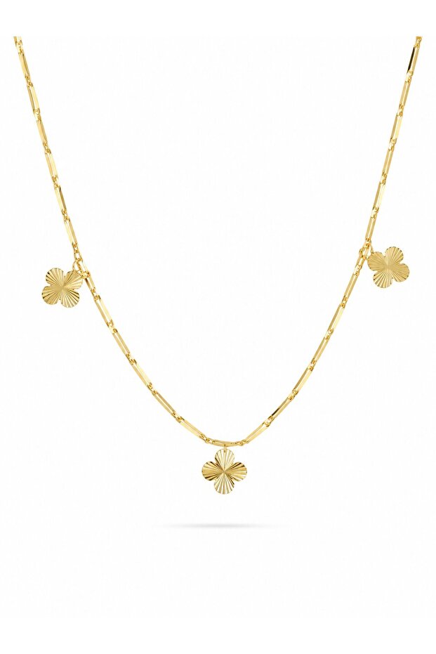 Brass Minimal Gold Color Clover Model Women's Necklace