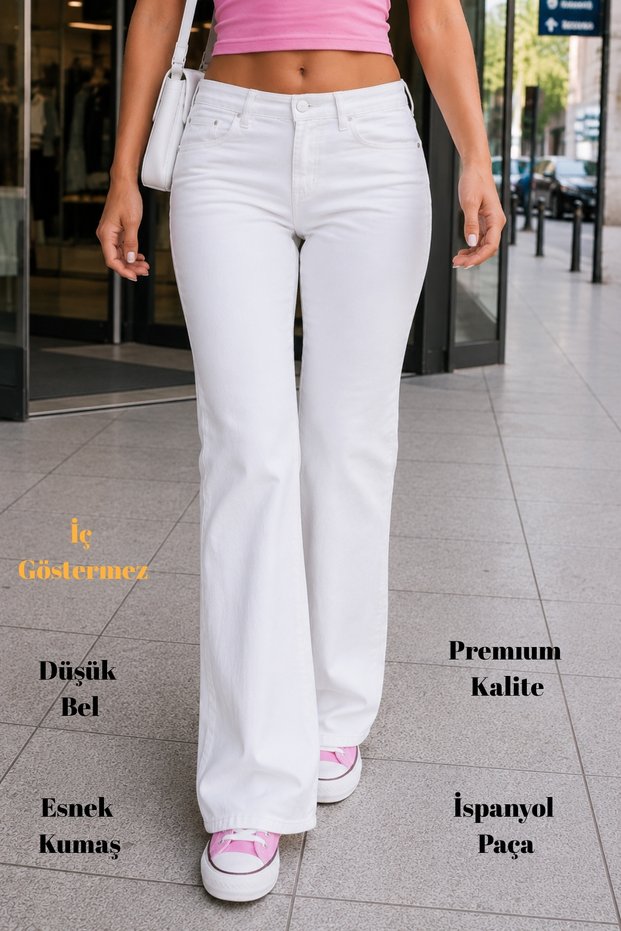 High Quality Women's 5-Pocket Low Waist Spanish Leg Skinnyfit Stretchy Jean Pants C619-White
