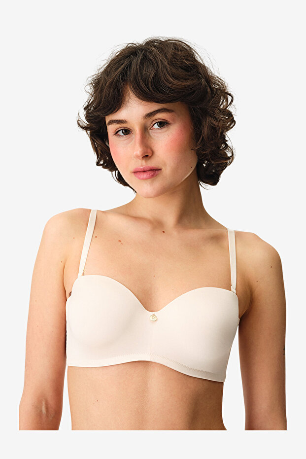 Women Lotus Essentials Cream/Pink Strapless Wired Bra