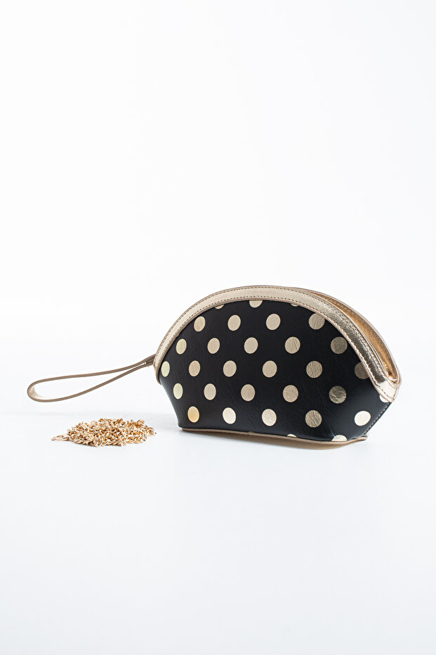 Black Gold Polka Dot Clutch Portfolio Women's Handbag Shoulder Bag Crossbody Bag