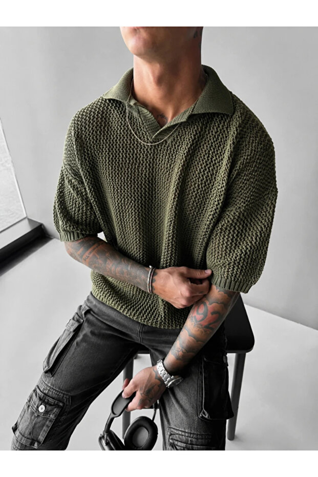 Oversize Washed Khaki Knitwear Tshirt