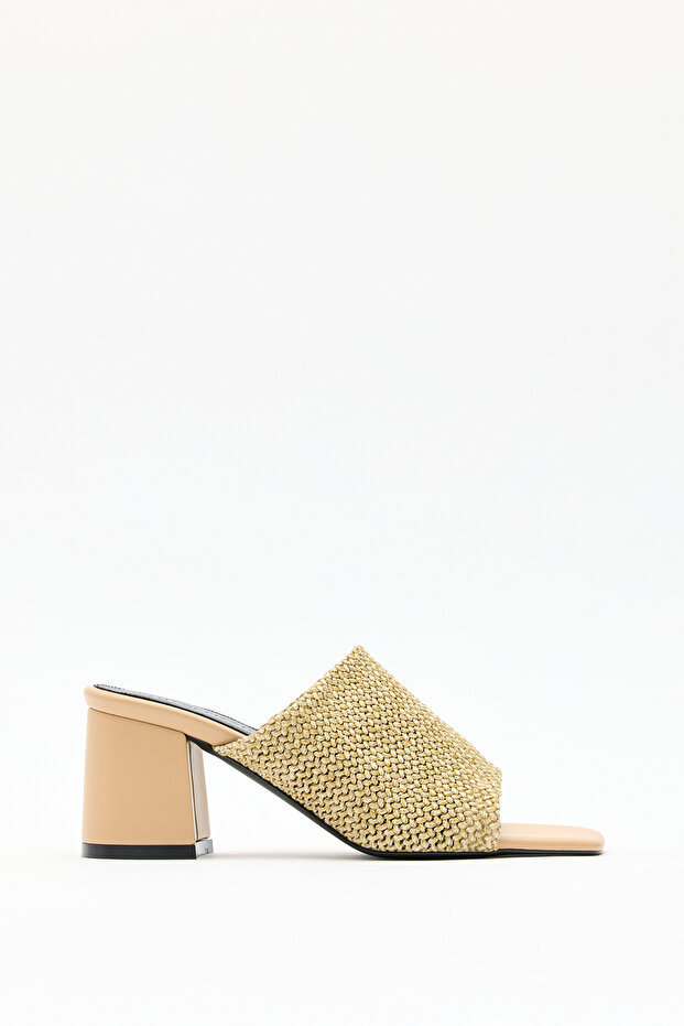 Heels 2641 - Textured Wide Band Beige Straw Women's Heels