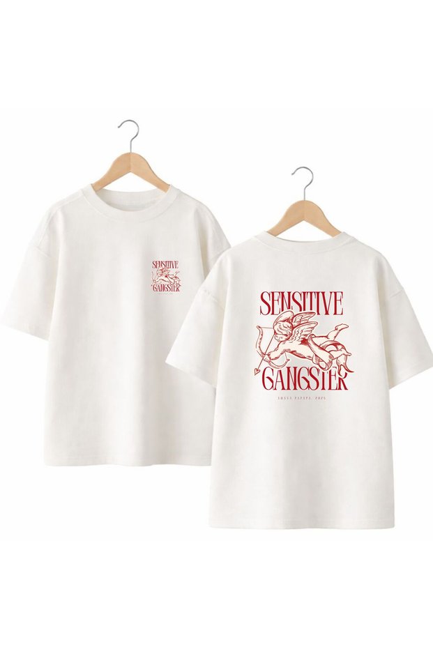 Sensitive Back and Front Chest Printed 100% Cotton Oversize Loose Regular Fit Crew Neck T-Shirt