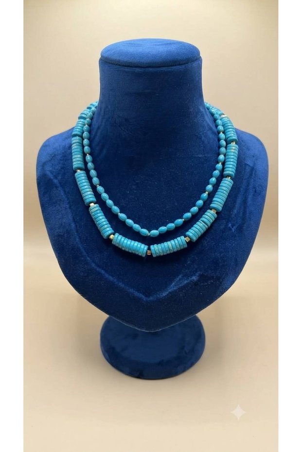Leyan Natural Stone Turquoise Stone Necklace 50 cm Double Row Women's Necklace Stylish Natural Stone Jewelry