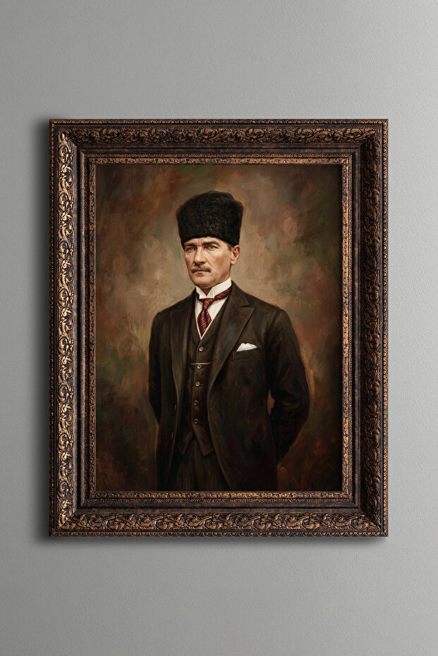 Mustafa Kemal Atatürk - Vintage Patterned Painting - Thick Model