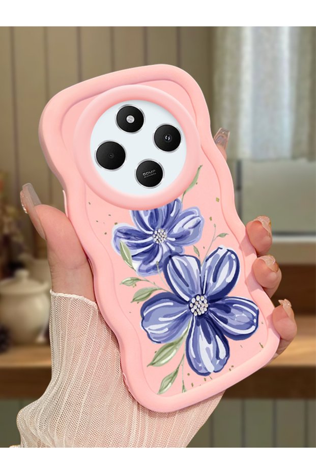 Redmi 14C Compatible Case Camera Protector Pink Silicone Couple Phone Case Floral Pattern