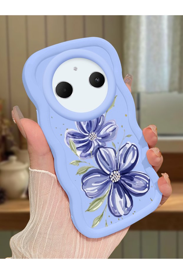 Redmi A3 Pro Compatible Case Camera Protector Blue Silicone Couple Phone Case Floral Pattern