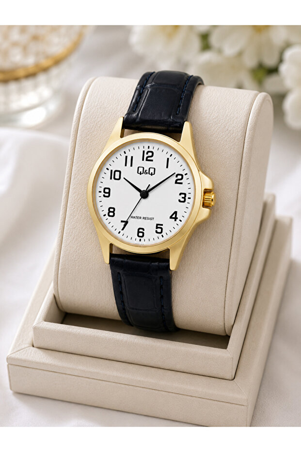 Women's Wristwatch Gold Color Case Black Leather Strap Casual and Stylish Combination Gift Boxed