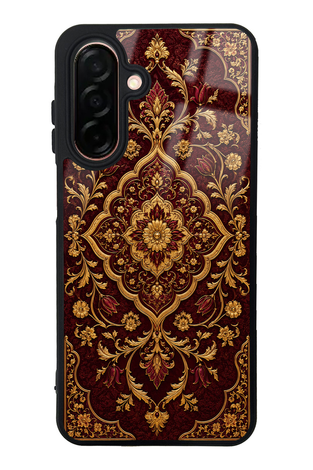 Samsung A26 Burgundy Glossy Phone Case with Ottoman Gold Design