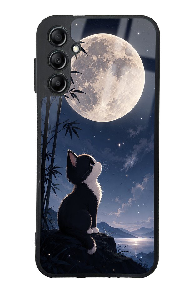Samsung A14 Moon Guardian Kitty Design Glossy Phone Case