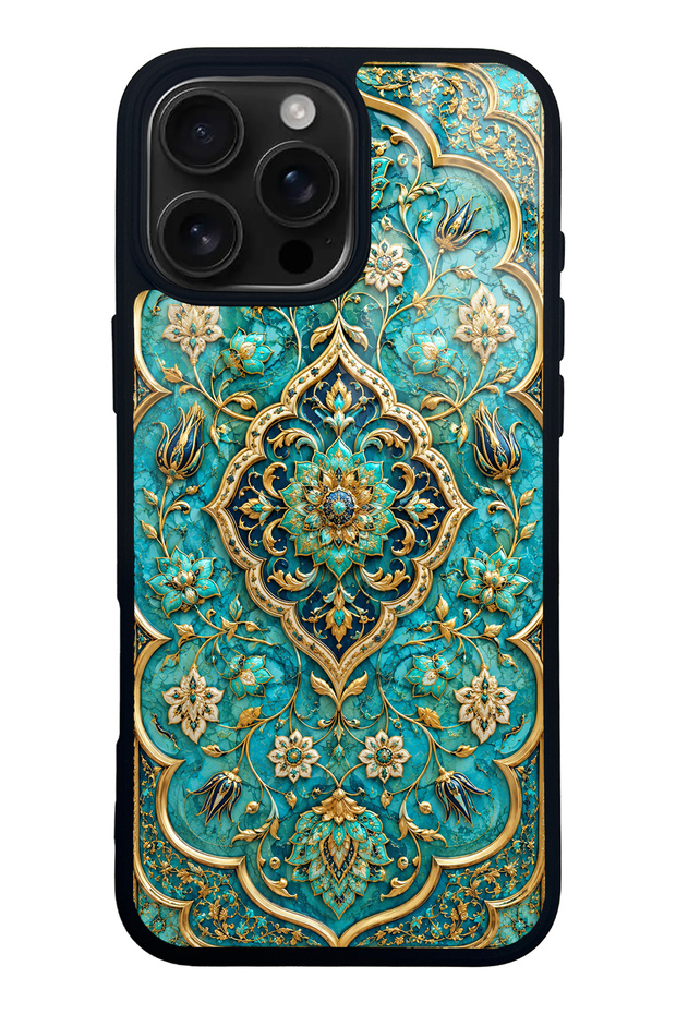 iPhone 16 Pro Max Turquoise Ottoman Jewel Design Glossy Phone Case