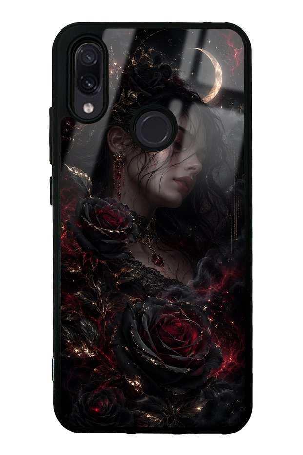 Xiaomi Redmi Note 7 Glossy Phone Case with Crimson Moon Rose Design