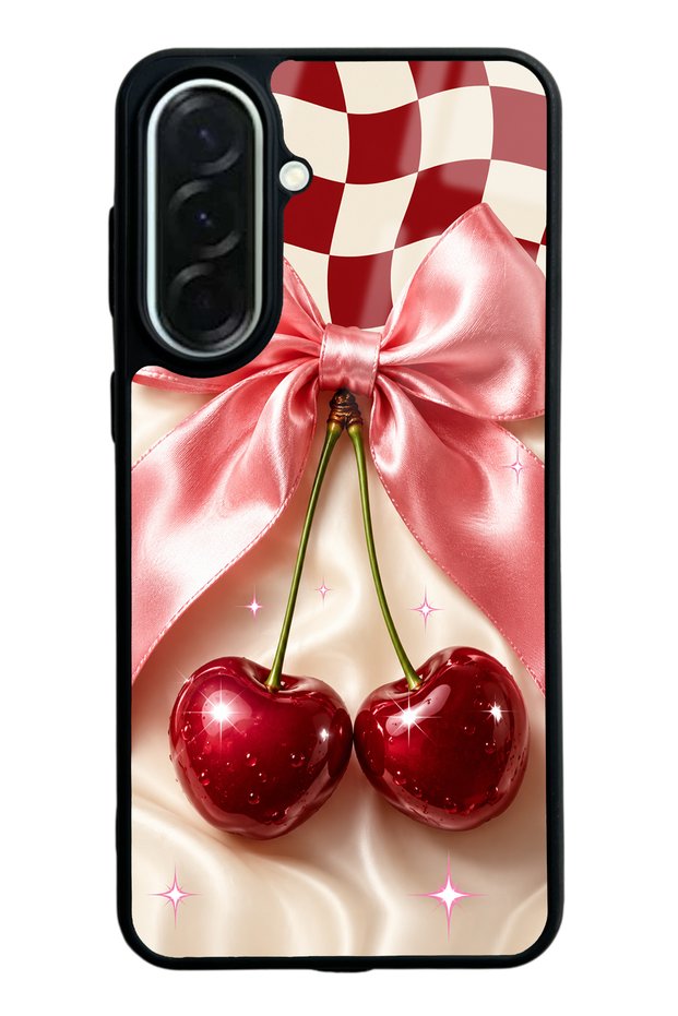Samsung A37 Glossy Phone Case with Cherry Picnic Bow Design