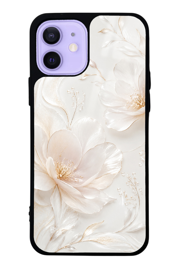 iPhone 12 Ivory Pearl Blossom Design Glossy Phone Case