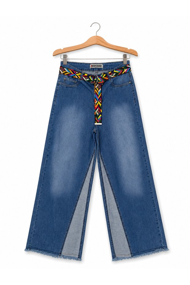 Plus Size Belted Lycra Denim Women's Trousers