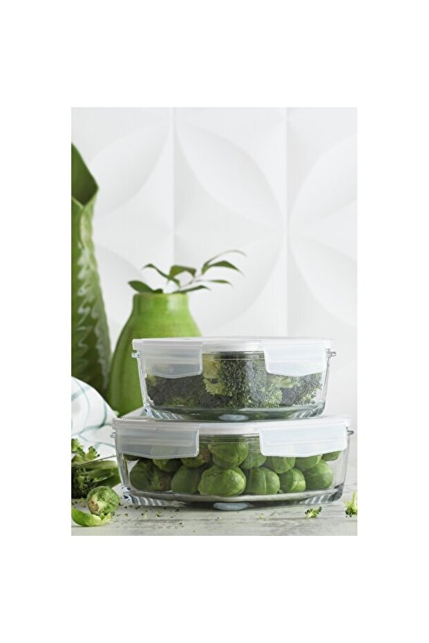 Fresco Glass Storage Container, 1150 Ml, Square, White, Locking Lid, Large Size