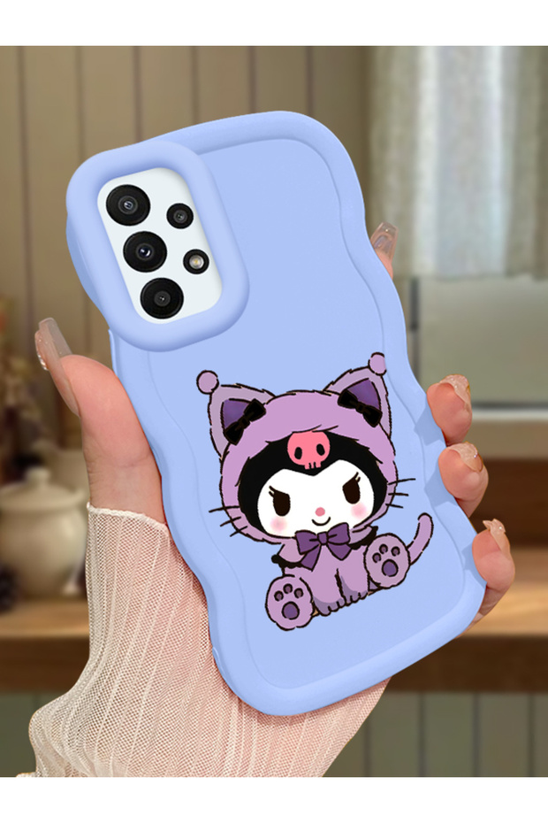 Samsung Galaxy A23 Compatible Case Camera Protector Blue Silicone Couple Phone Case Kuromi Pattern