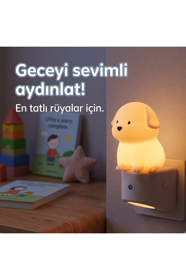 Rgb Lighted Kids Room Night Light, Dog Light with Dark Sensor and Plug