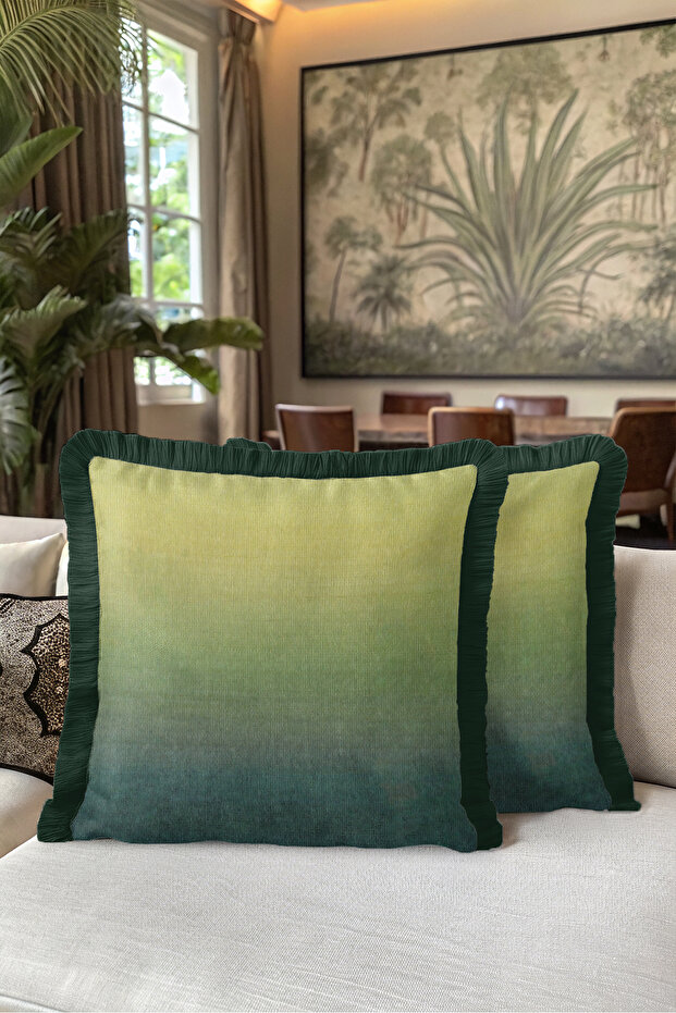 Ombre Gradient Velvet Decorative Fringed Pillowcase-Bohemian Modern Yellow Black Tassel Throw Pillow Cover