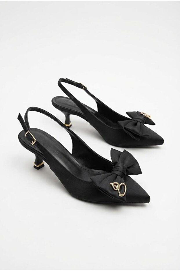129-2517 Satin Comfortable 5 cm Heel Height Women's Shoes with Bow Detail