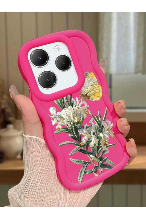 Infinix Hot 40 Compatible Case Camera Protector Red Silicone Couple Phone Case Butterfly Pattern