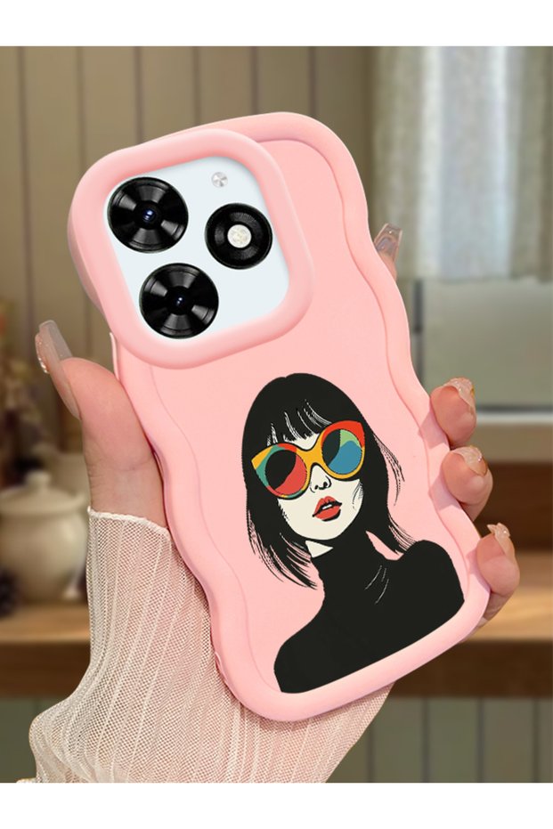 Tecno Spark 20 Compatible Case Camera Protective Pink Silicone Couple Phone Case Girl Pattern