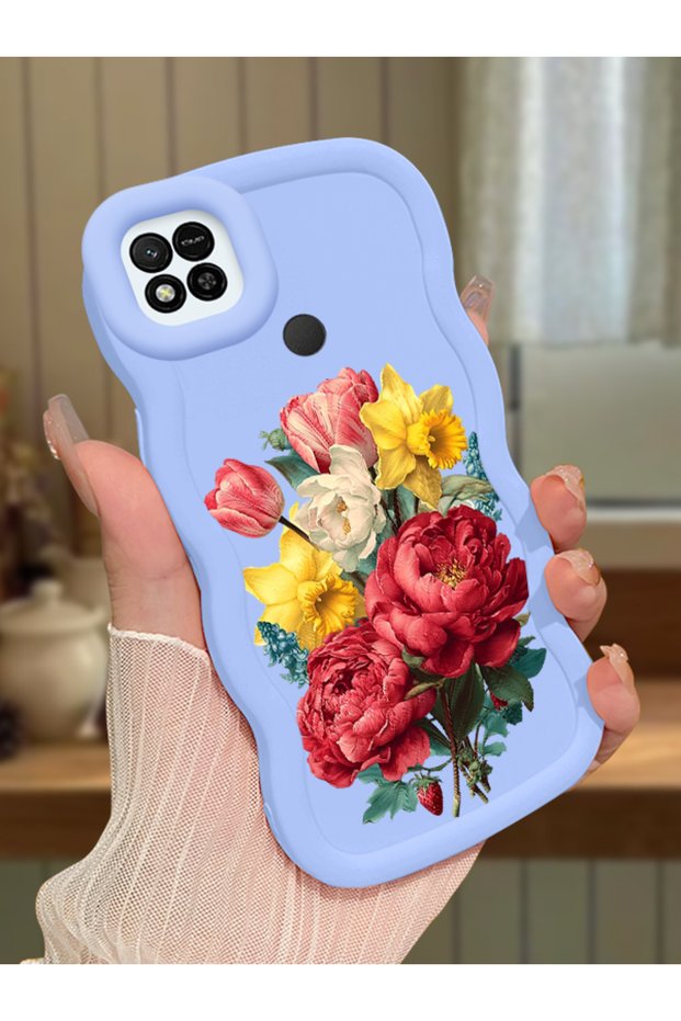 Redmi 10A Compatible Case Camera Protector Blue Silicone Couple Phone Case Floral Pattern
