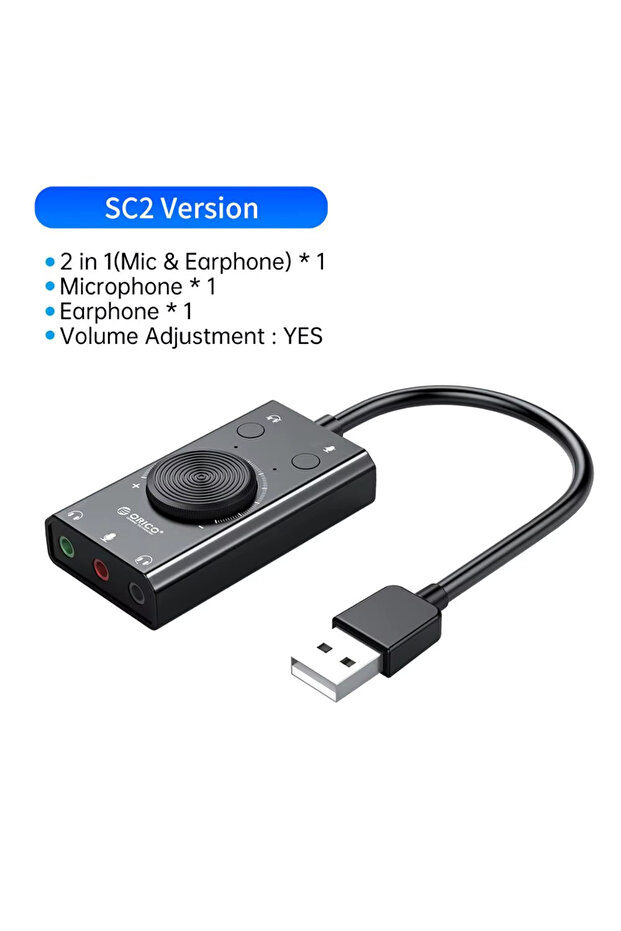 بطاقة صوت SC2 ORICO خارجية بواجهة USB ومدخل ميكروفون ستيريو 3.5 ملم مع تعديل مستوى الصوت وبرنامج تشغيل مجاني