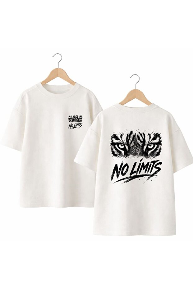 No Limitss Back and Front Chest Printed 100% Cotton Oversize Loose Regular Fit Crew Neck T-Shirt