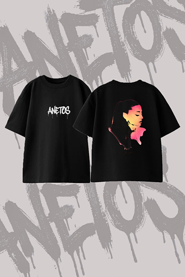 Ariana Grande_47 Design Back Printed Cotton Black Oversize T-Shirt