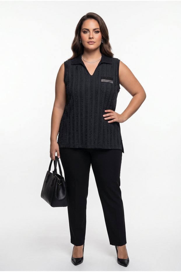 Polo Collar Rashel Garnished Athlete Shirt with Stone Detail