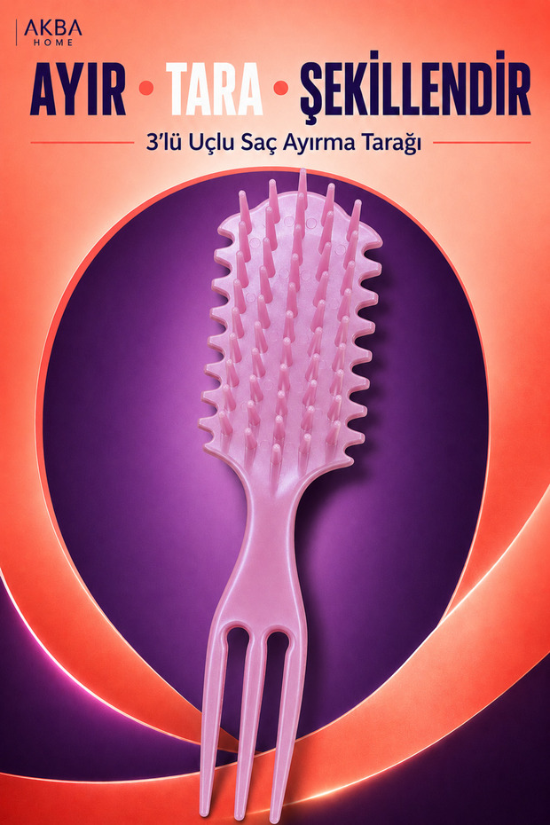 3-Tip Hair Parting Comb Professional Hair Detangling, Volumizing, and Styling Brush