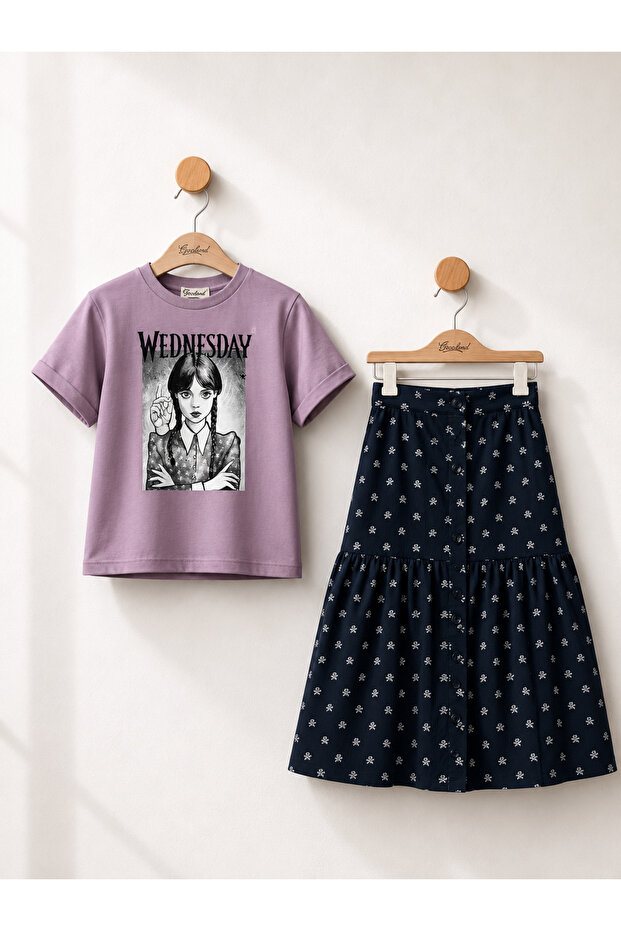 Wednesday Printed T-Shirt and Skirt Set