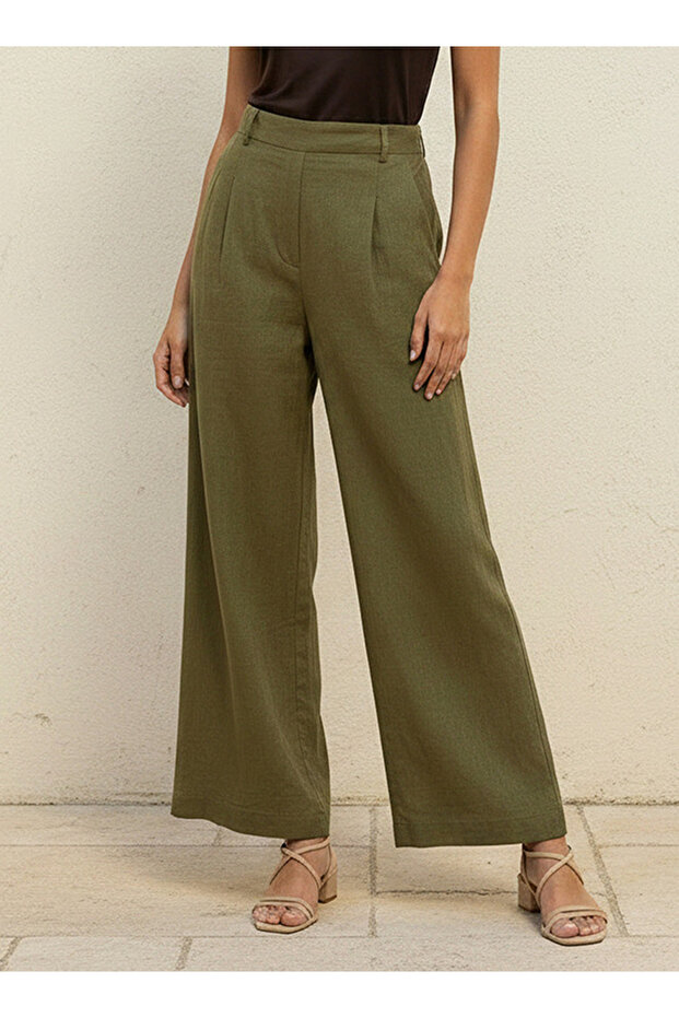 Flexi Waist Linen Blend Wide Leg Trousers