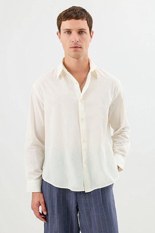 Ecru Cotton Relax Fit Men's Shirt