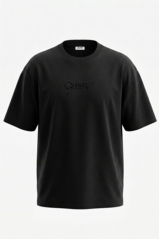 Queen Design Printed Oversize Black T-Shirt