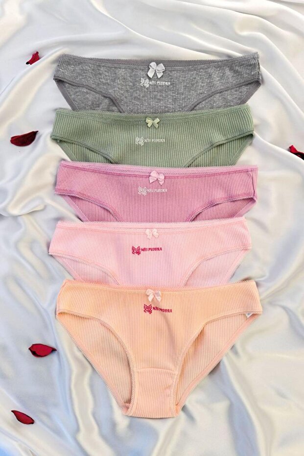 5-Piece Printed Women's Ribbed Slip Panties Set