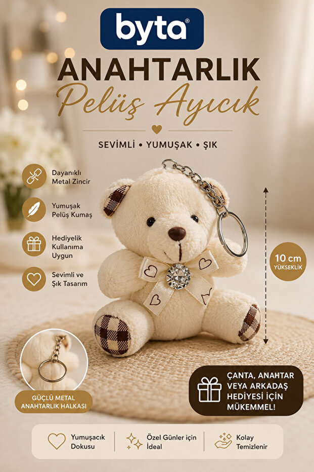 Plush Teddy Bear Keychain 10 cm – Cute Bag Ornament and Key Accessory - Gift