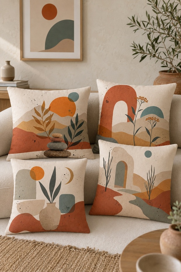 Abstract Stones Patterned 4-Piece Throw Pillow Cover Set