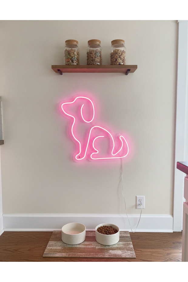 Köpek Figürlü LED Neon Duvar Tablosu | Pembe Aydınlatmalı Modern Dekor | Çocuk Odası - 5