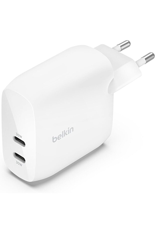 قابس شحن مزدوج USB-C بقوة 60 واط مع تقنية PPS لهواتف آيفون وآيباد وسامسونج جالاكسي وجوجل بيكسل، متوافق مع كابلات USB-C إلى لايتنينج وUSB-C إلى USB-C، باللون الأبيض
