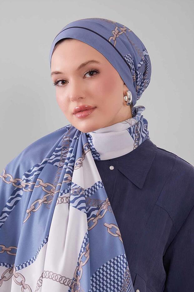 شال مووس كريب بنمط سلسلة ذهبية زرقاء