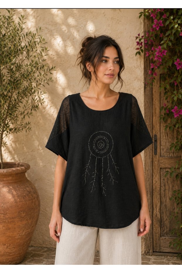 Embroidered Linen Blouse Standard Size