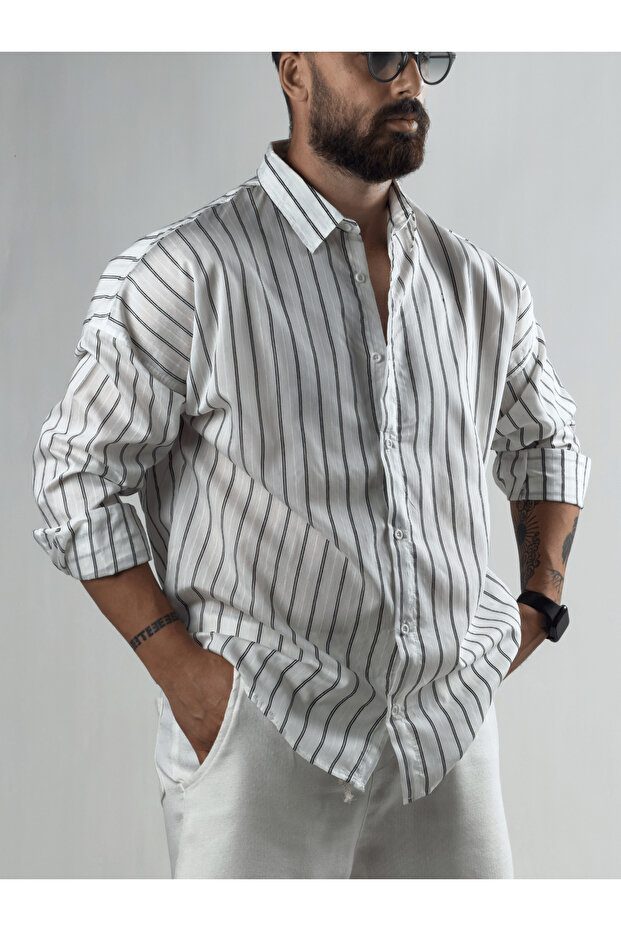 Striped White Men's Shirt Coc3274