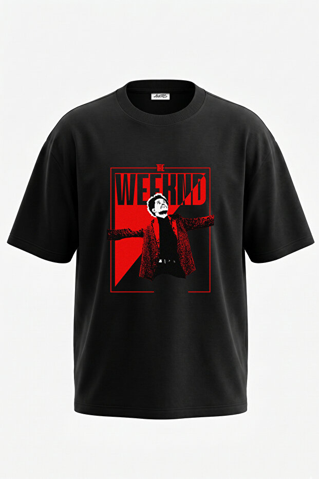 The Weeknd_6 Design Printed Oversize Black T-Shirt
