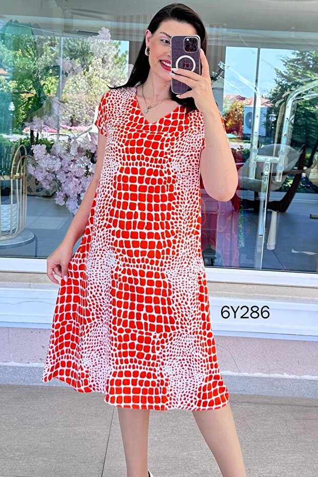 V-Neck Viscose Dress 6Y286