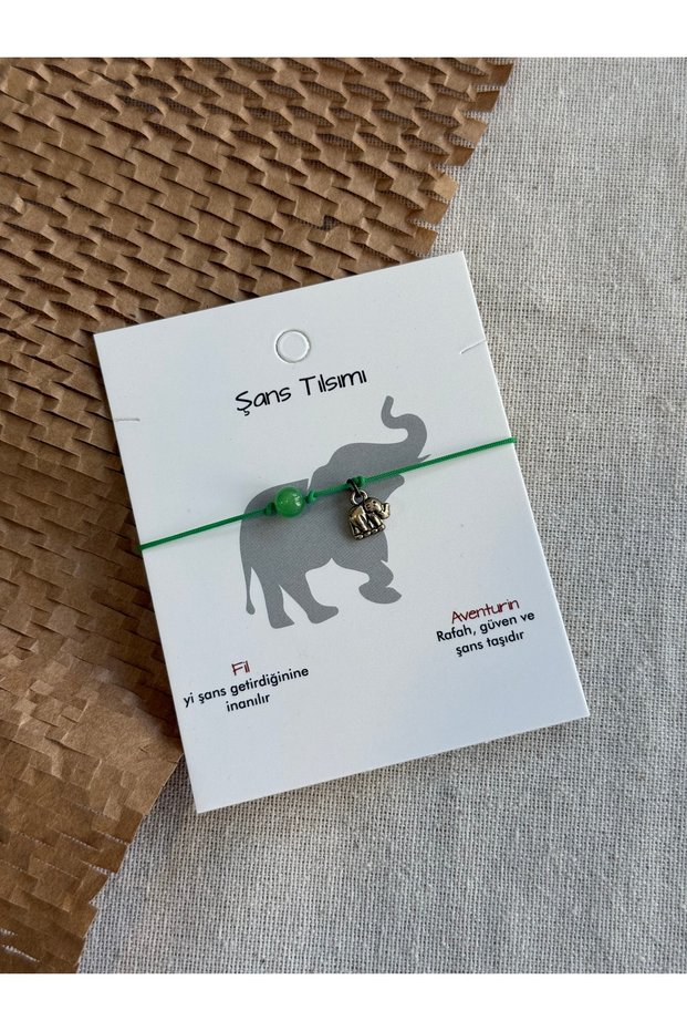 Lucky Charm Bracelet with Elephant Figure and Aventurine Natural Stone