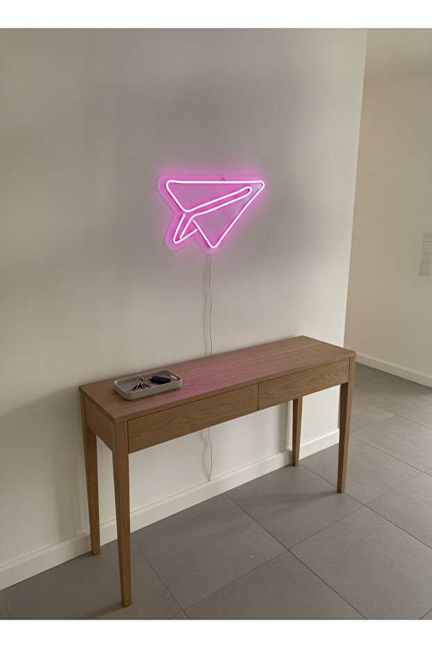 Kağıt Uçak Figürlü LED Neon Duvar Tablosu | Pembe Aydınlatmalı Modern Dekor | Genç Odası - 4